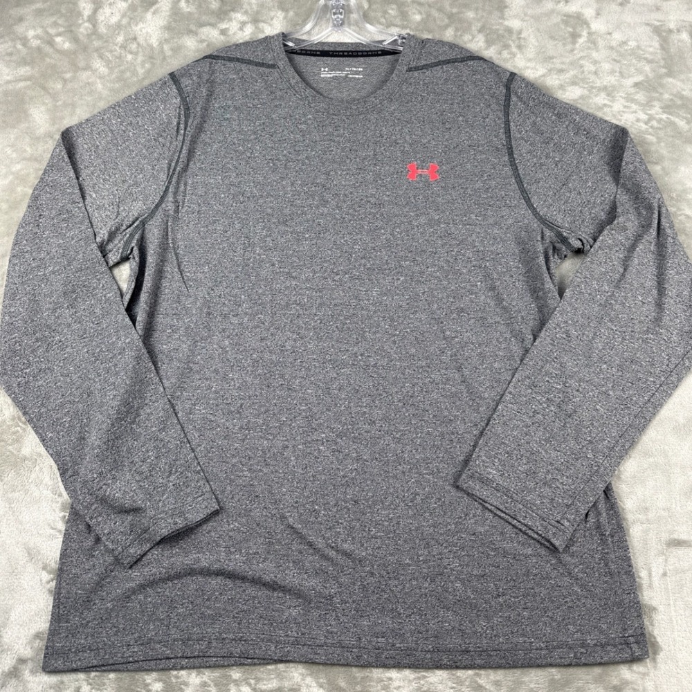 Under Armour Mens XL Threadborne HeatGear Long Sleeve Shirt Gray Heather 1289609